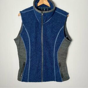 Kuhl Kozet Wool Fleece Vest Full Zip Womens Large EUC Blue Gray Pockets Gorpcore